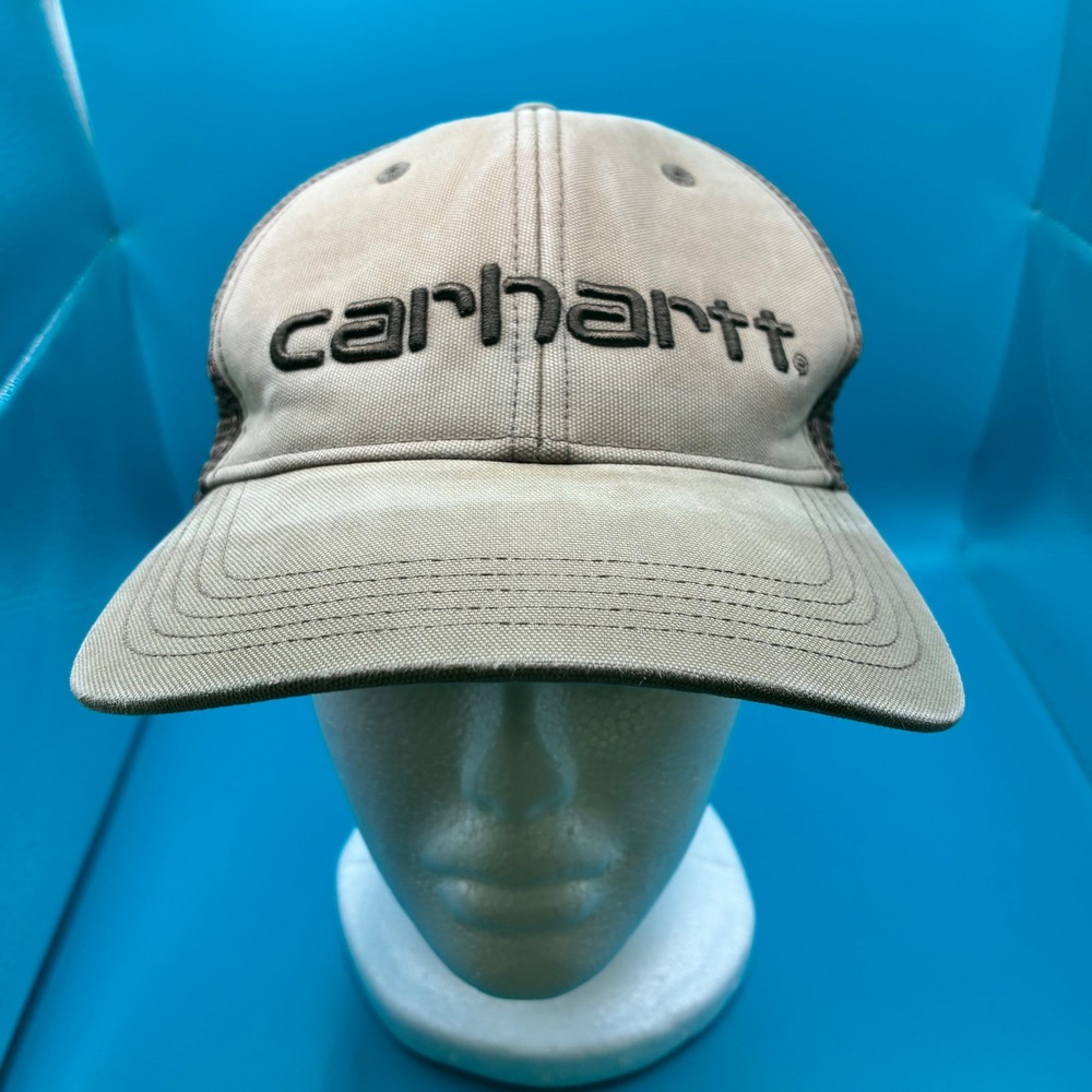 Carhartt Mens Tan Brown Mesh‎ Back Trucker Hat Embroidered Logo Snapback Cap